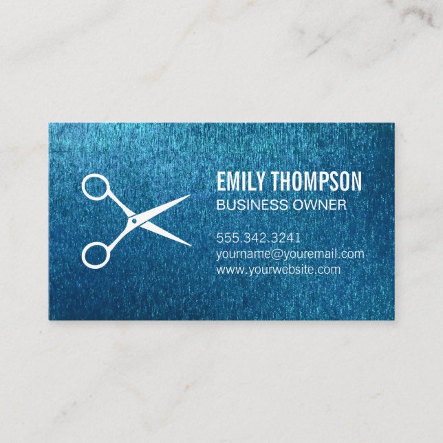 Stylist | Shears | Blue Texture Background Business Card (Front)