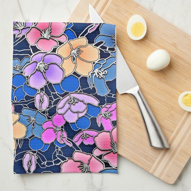 Stylistic Floral Pattern 46 Tea Towel (Quarter Fold)