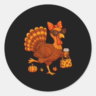 Styliurkey Fall Fashion Coffee Lover Thanksgiving  Classic Round Sticker