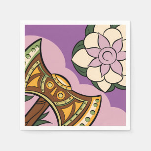 Stylized Axe and Flower Design Napkin