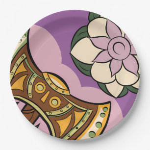 Stylized Axe and Flower Design Paper Plate