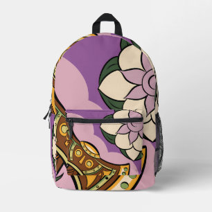Stylized Axe and Flower Design Printed Backpack