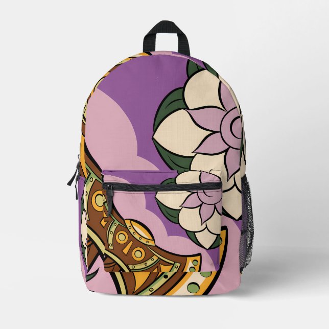 Stylized Axe and Flower Design Printed Backpack (Front)