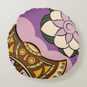 Stylized Axe and Flower Design Round Cushion