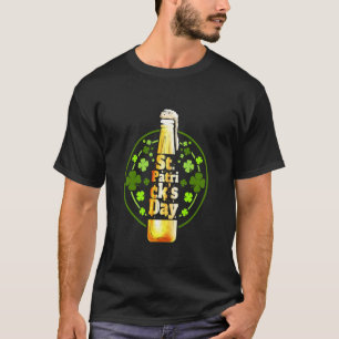 Stylized Beer Bottle And Shamrocks For St Patricks T-Shirt