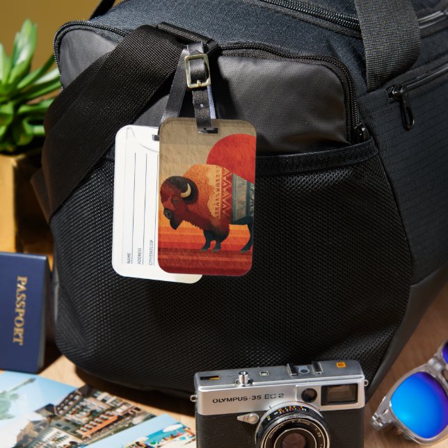 Stylized Bison with Native American Patterns  Luggage Tag (Front & Back)