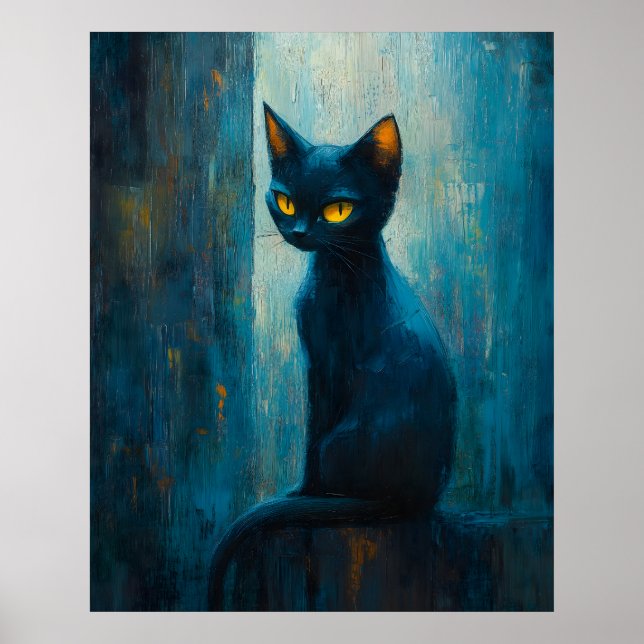 Stylized Black Cat in Moody Brushwork Poster (Front)