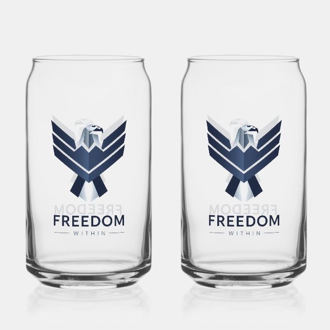 Stylized Blue Eagle "Freedom Within" Can Glass (Front)