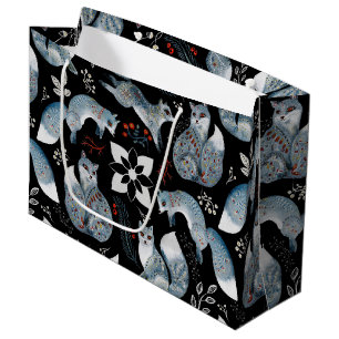  Stylized blue foxes with intricate floral designs Large Gift Bag