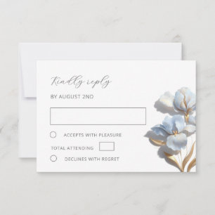 Stylized Blue Gold Lily Bas Relief Flower RSVP Card