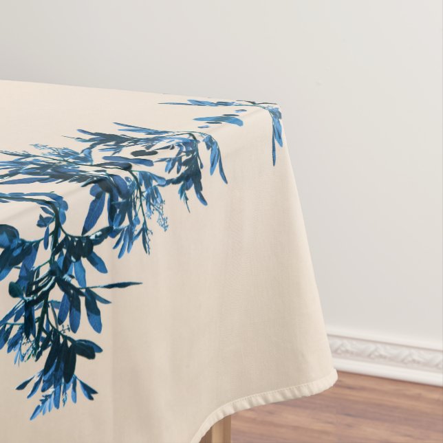 Stylized Blue Pepper Tree Leaves Pale Beige Tablecloth (In Situ)