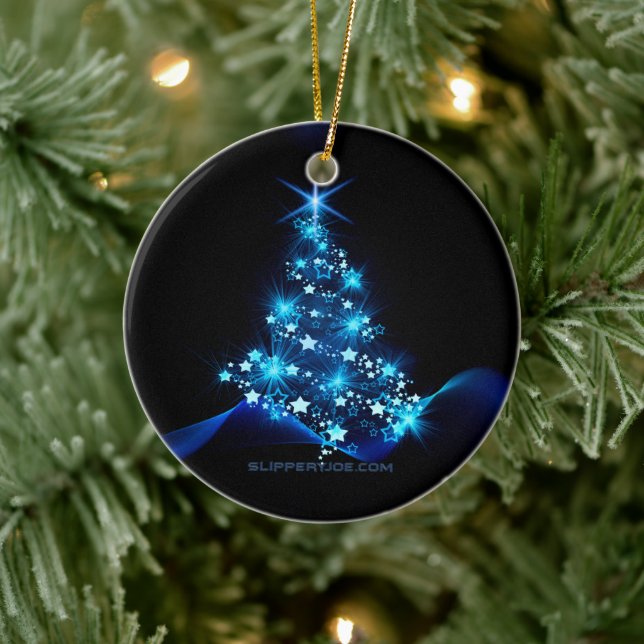stylized Christmas tree SlipperyJoe glowing blue s Ceramic Tree Decoration (Tree)