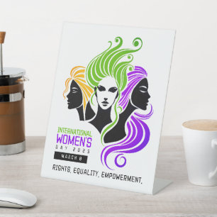 Stylized Colorful Trio of Women IWD 2025 Pedestal Sign