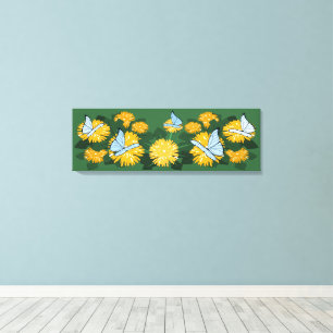 Stylized Dandelion & Butterflies Yellow & Green Canvas Print