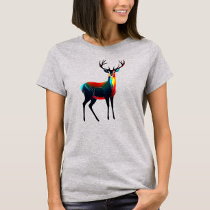 Stylized deer alone, standing in the forest. T-Shirt