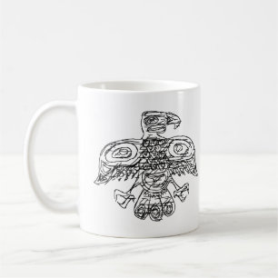 stylized doodle of native american bird coffee mug