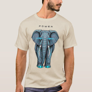 Stylized Elephant Graphic with Power Theme T-Shirt