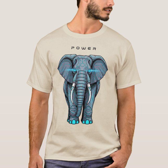 Stylized Elephant Graphic with Power Theme T-Shirt (Front)