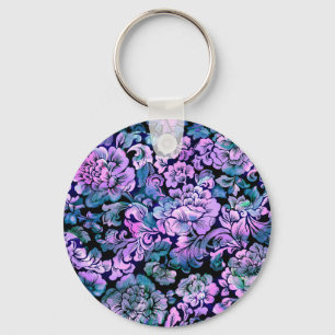 Stylized Floral in Purple Key Ring