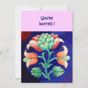 STYLIZED FLOWER/PINK RED GREEN ORANGE BLUE FLORAL INVITATION