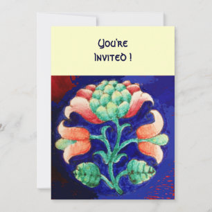 STYLIZED FLOWER/PINK RED GREEN ORANGE BLUE FLORAL INVITATION