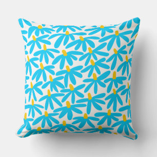 Stylized Flowers - Sky Blue, Amber and White Cushion