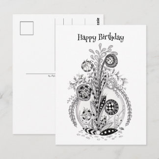 Stylized Flowers Zen Doodle Art -  Postcard