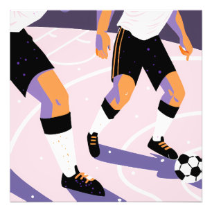 Stylized Football Players Dribbling a Soccer Ball Photo Print