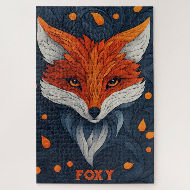 Stylized Fox Illustration with Floral Background Jigsaw Puzzle (Vertical)