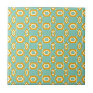 Stylized geometric pattern in bold orange hexagon tile