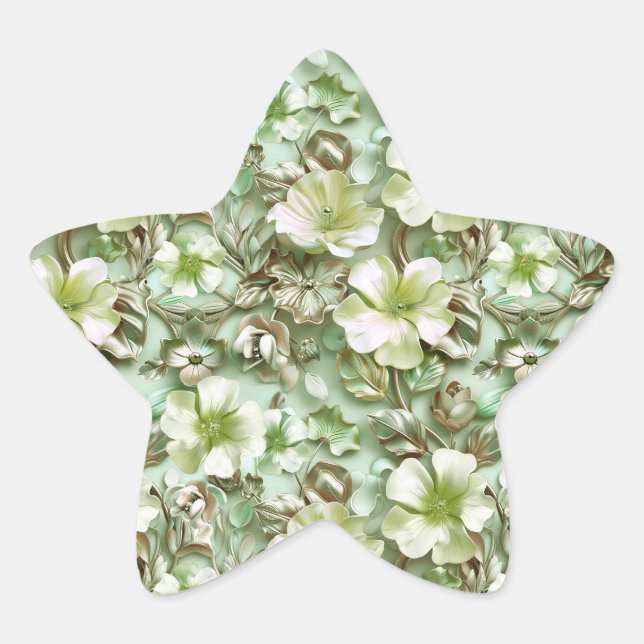 Stylized Green Flowers Star Sticker (Front)