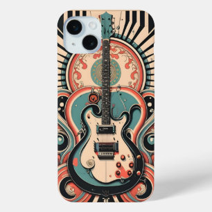 Stylized Guitar art deco Apple iPhone 15 Case