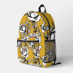Stylized Hand Drawn Roses In Black And White Printed Backpack