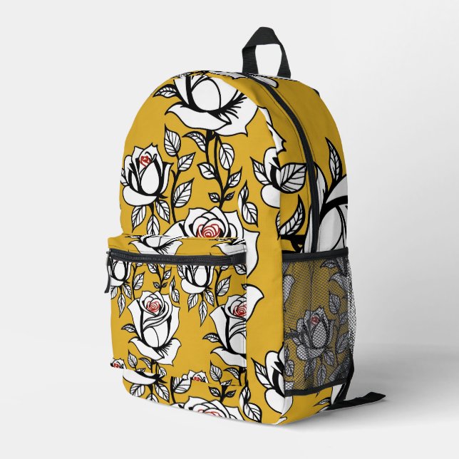 Stylized Hand Drawn Roses In Black And White  Printed Backpack (Back Corner Right)