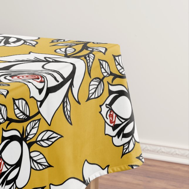Stylized Hand Drawn Roses In Black And White  Tablecloth (In Situ)