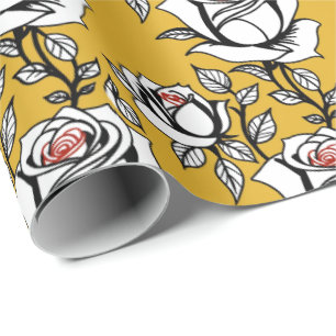 Stylized Hand Drawn Roses In Black And White  Wrapping Paper