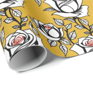Stylized Hand Drawn Roses In Black And White Wrapping Paper