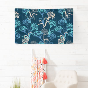 Stylized Hydrangea Floral Pattern - Elegant Blue Banner