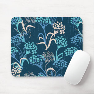 Stylized Hydrangea Floral Pattern - Elegant Blue Mouse Pad