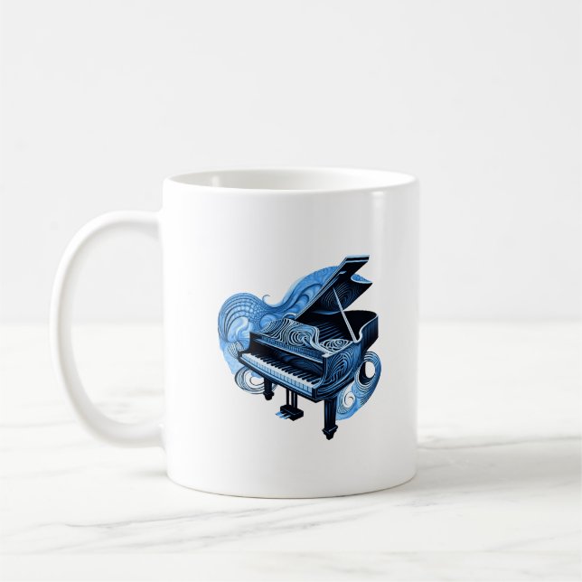 Stylized Line Art Blue Piano  Coffee Mug (Left)