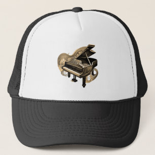 Stylized Line Art Sepia Piano Trucker Hat