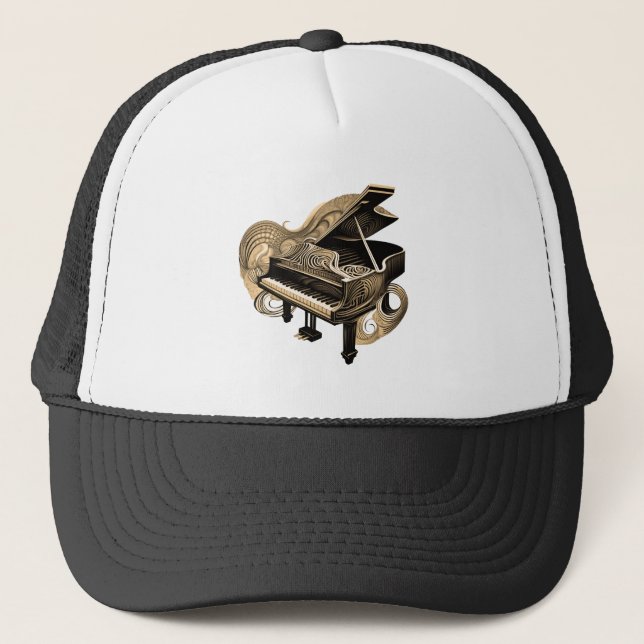 Stylized Line Art Sepia Piano  Trucker Hat (Front)
