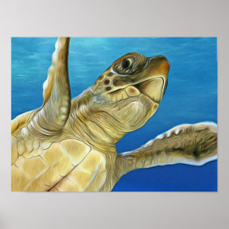 Stylized Loggerhead Sea Turtle Poster