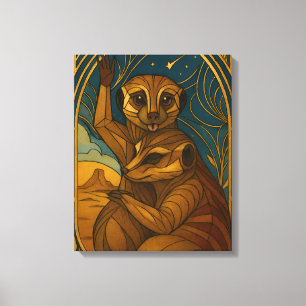 Stylized Meerkat Pair Under Starry Sky Canvas Print