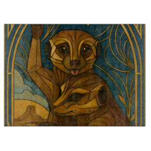 Stylized Meerkat Pair Under Starry Sky Cutting Board