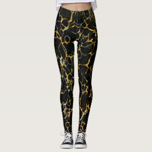 Stylized Modern Marbling Marbled Marble Black Gold Leggings