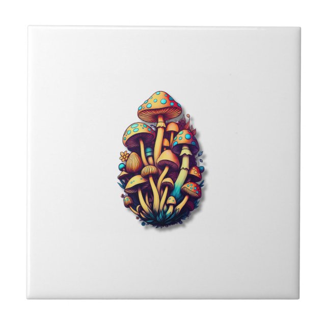 Stylized Mushroom Cluster with Colorful Caps on Vi Tile (Front)