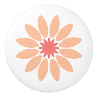Stylized Peach Daisy with Coral Center Ceramic Knob