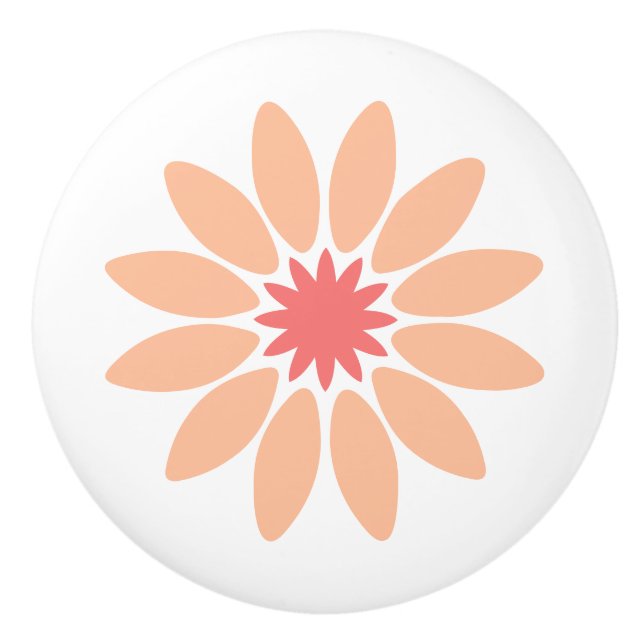Stylized Peach Daisy with Coral Center Ceramic Knob (Front)