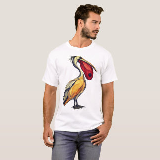 Stylized Pelican Art Illustration - Vintage Folk W T-Shirt